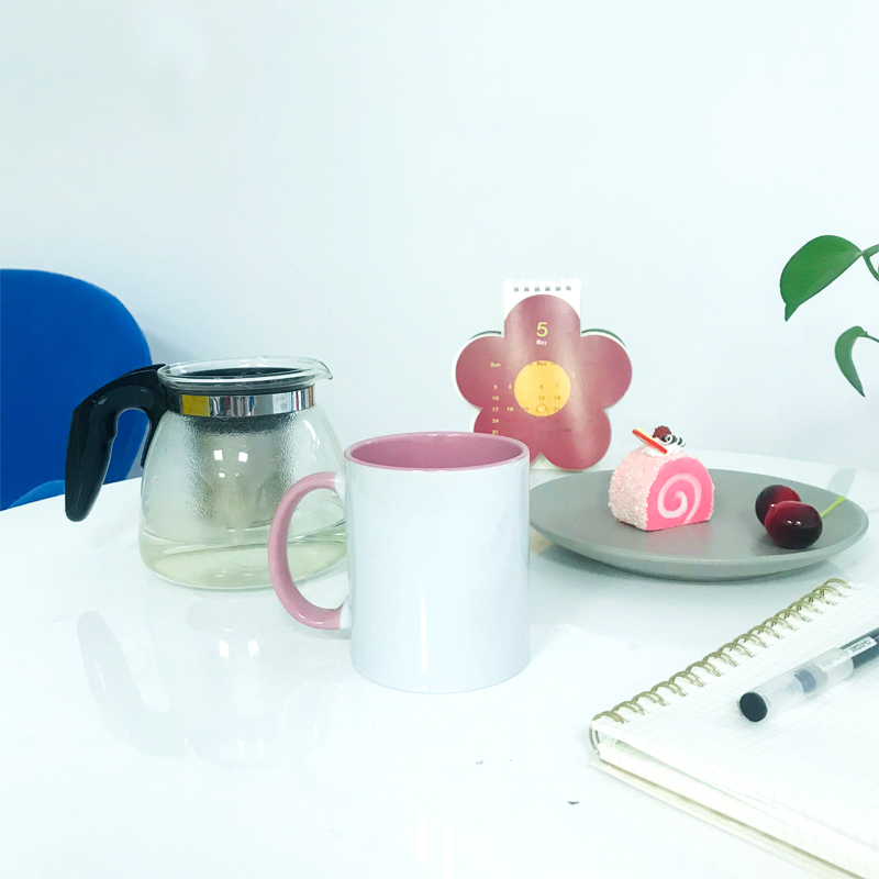 11oz pink full color printing ceramic coffee sublimation blanks straight mug with cool prints