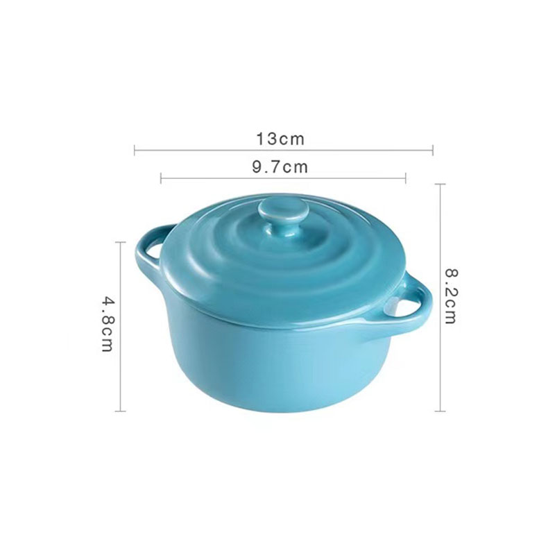 Round Mini Casserole Two handle With lid Heat Resistant Ceramic Cocotte