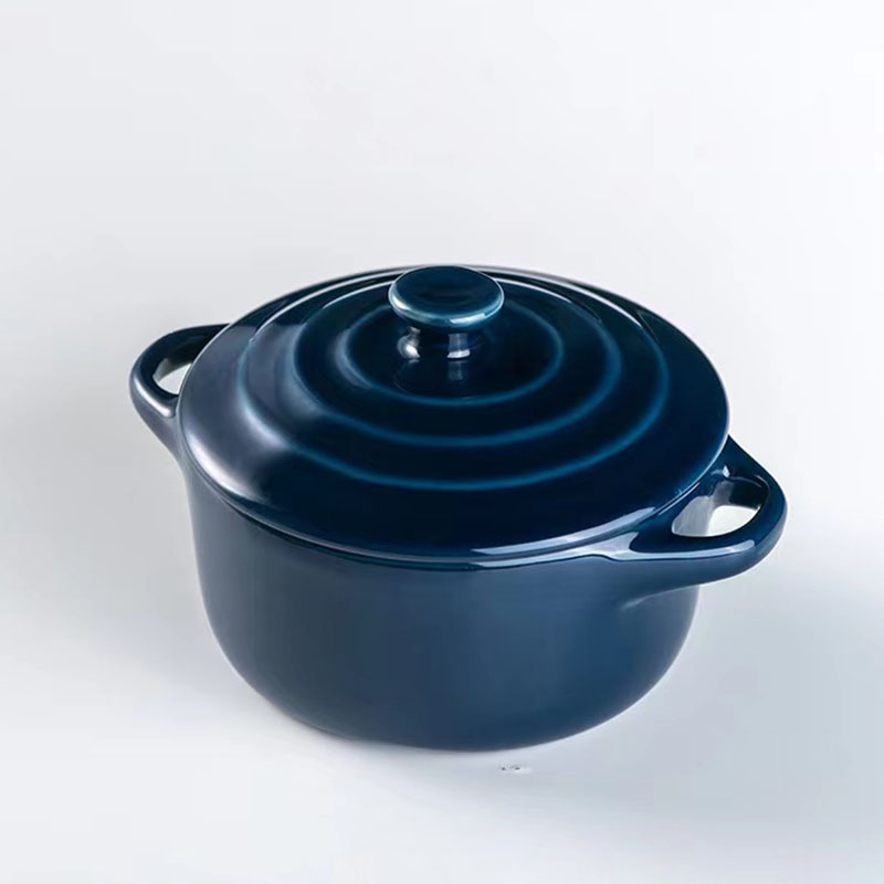 Round Mini Casserole Two handle With lid Heat Resistant Ceramic Cocotte