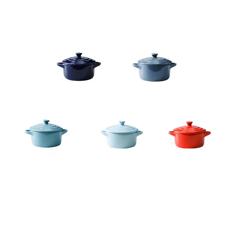 Round Mini Casserole Two handle With lid Heat Resistant Ceramic Cocotte