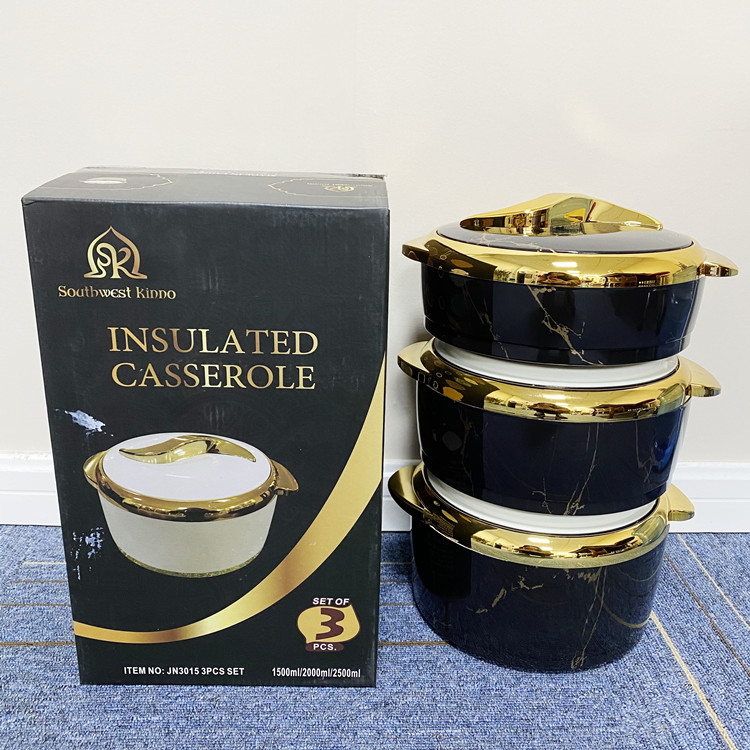 3Pcs Set Insulated Hot Pot Abs Plastic Shell Food Warmer 1.5l 2l 2.5l Casseroles