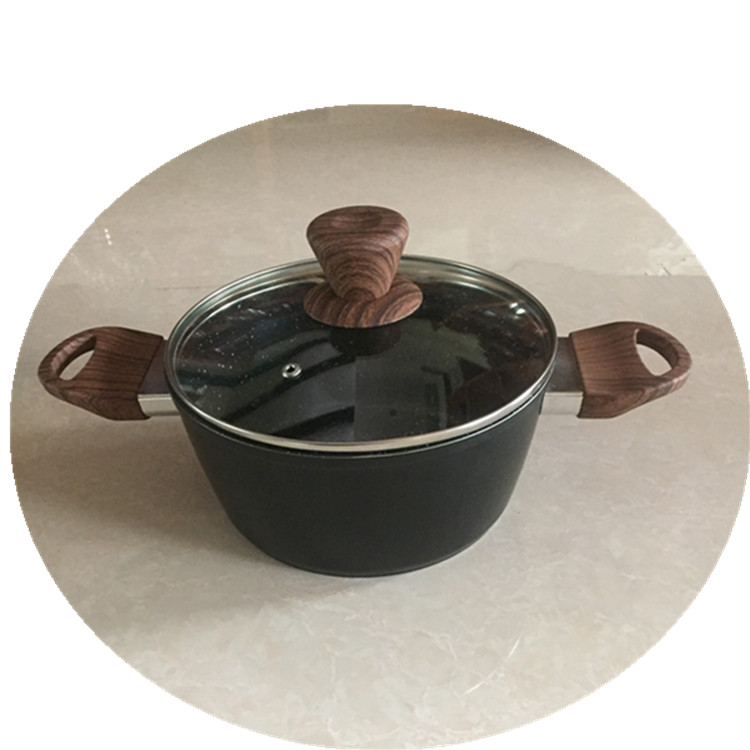 7Pcs Aluminum Marble Non Stick Forged Casserole And Grill Fry Pan Set Induction Bottom Cookware Set With Wooden Handle