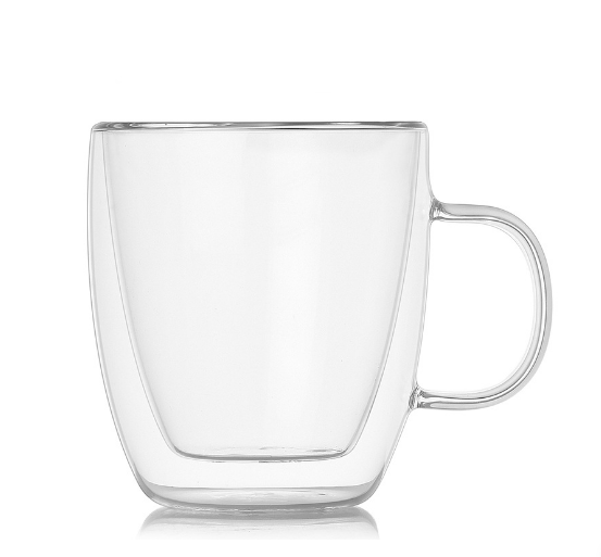 Hand Made Heat Resistant Borosilicate Glass Double Wall Coffee Cups Clear Coffee Mug with Handle and Bamboo lid