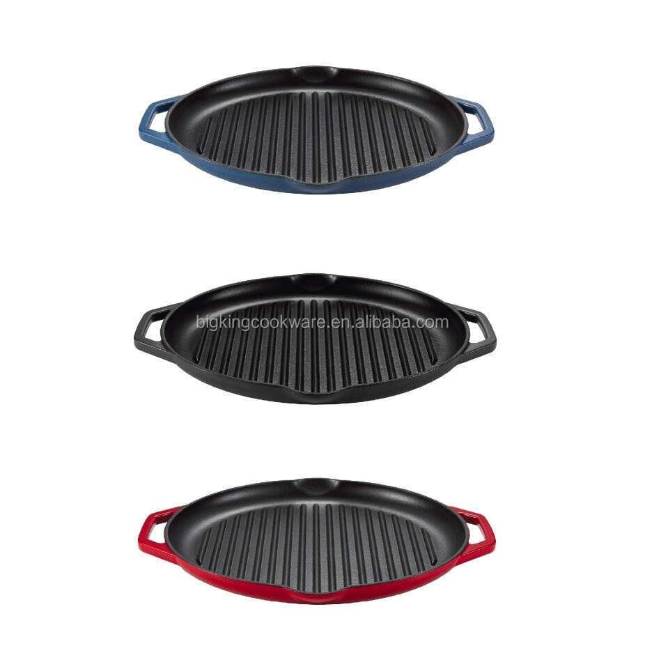 Non Stick Frying Pan for Steak Fish and BBQ Cast Iron  Griddle Pan Deep Round 32cm - Oven Dishwasher Safe 