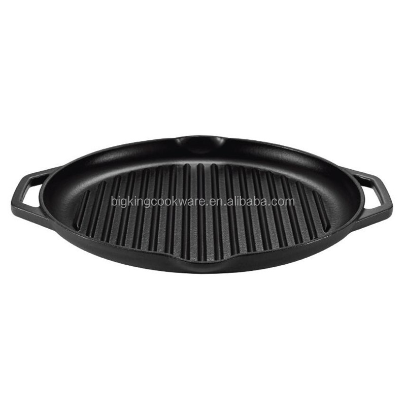 Non Stick Frying Pan for Steak Fish and BBQ Cast Iron  Griddle Pan Deep Round 32cm - Oven Dishwasher Safe 