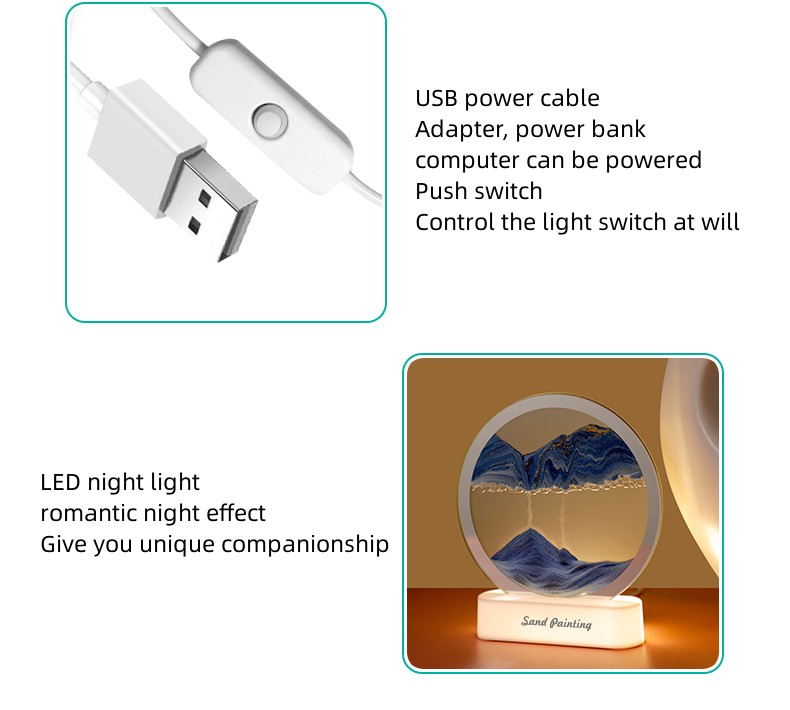 3D LED Table Lamp with Moving Quicksand Art Sand Art Picture Hourglass Lamp