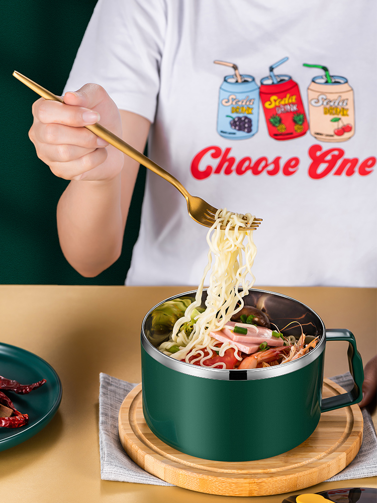 Hot Selling Kitchen Utensils 1000ml Double Layer Bowls 304 Stainless Steel Instant Noodle Drain Bowl Soup