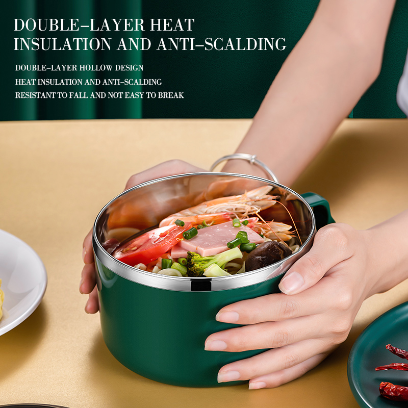 Hot Selling Kitchen Utensils 1000ml Double Layer Bowls 304 Stainless Steel Instant Noodle Drain Bowl Soup