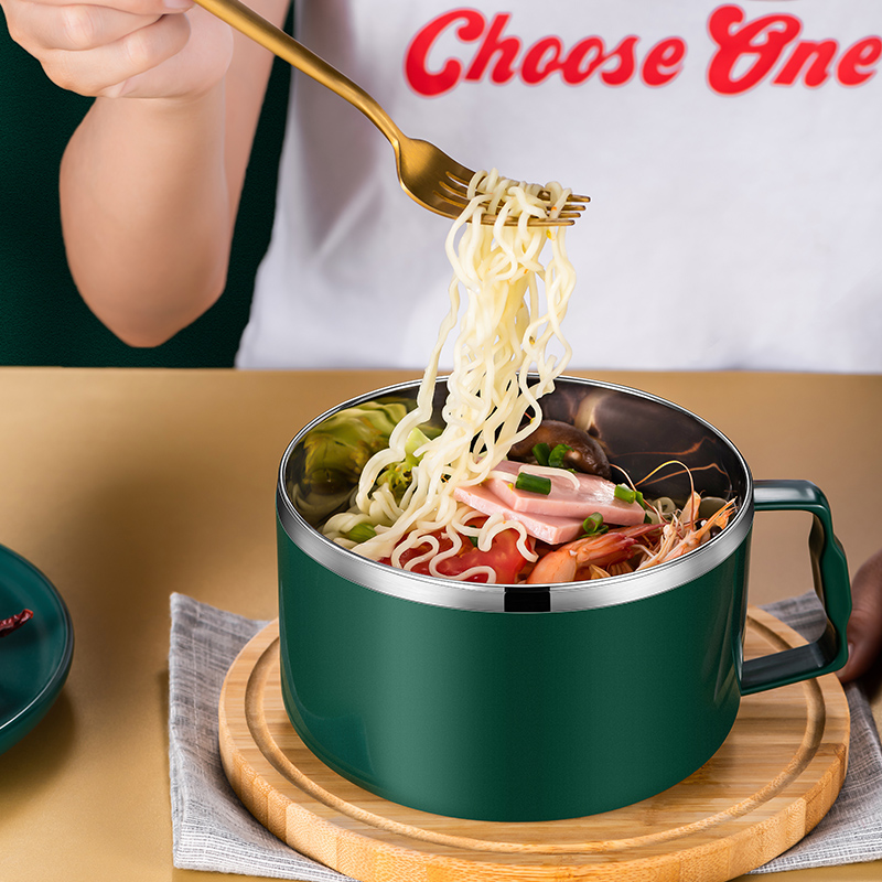 Hot Selling Kitchen Utensils 1000ml Double Layer Bowls 304 Stainless Steel Instant Noodle Drain Bowl Soup