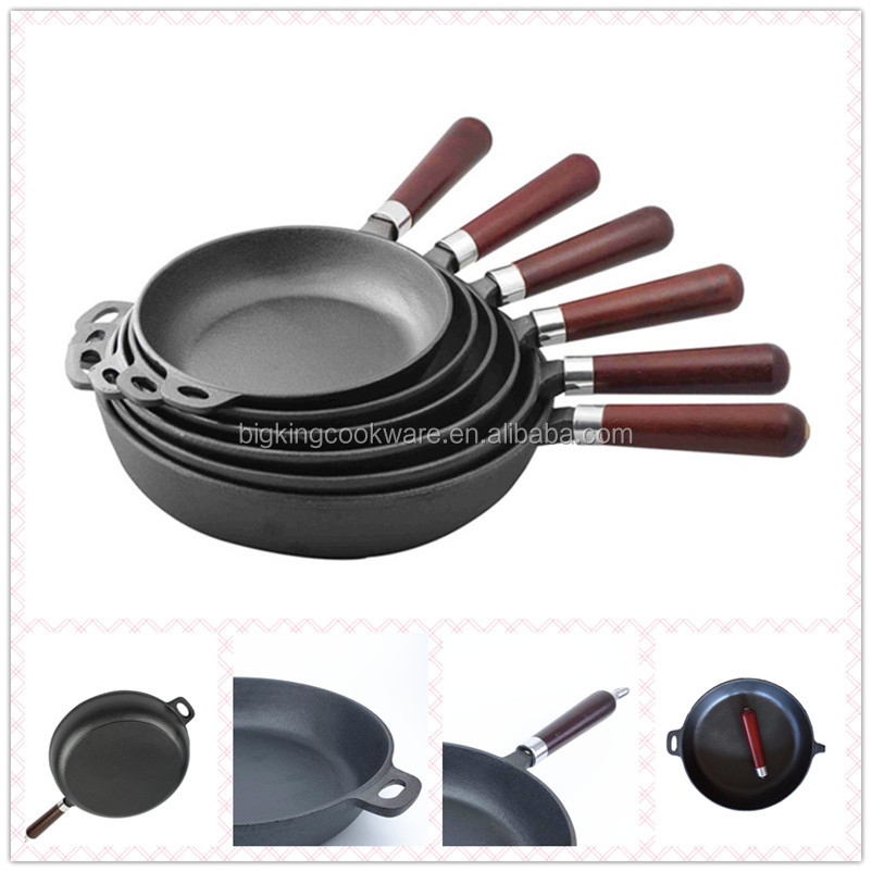 Cast Iron Skillet Cookware Frypan Wooden Handle 