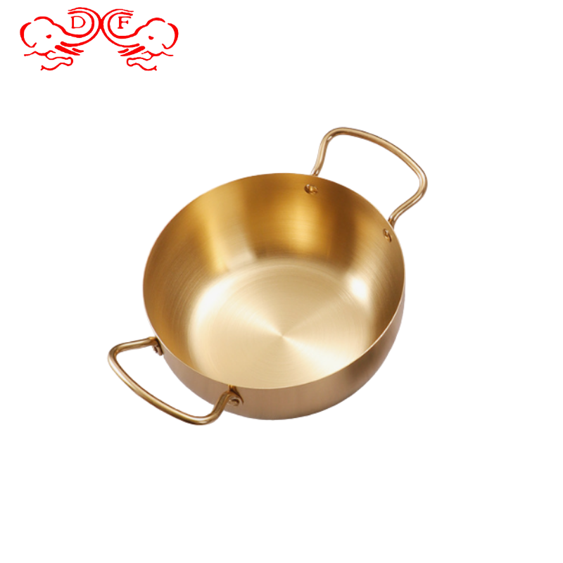 DF trading house hot sale stainless steel golden instant noodle pot Korean style Ramen cooking pot sets seafood pot