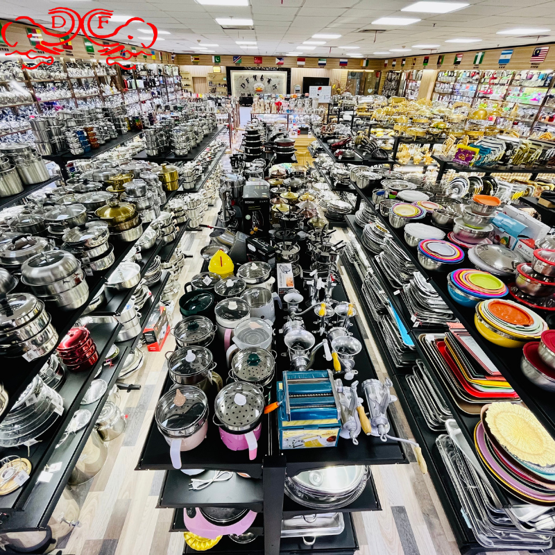 DF trading house hot sale stainless steel golden instant noodle pot Korean style Ramen cooking pot sets seafood pot