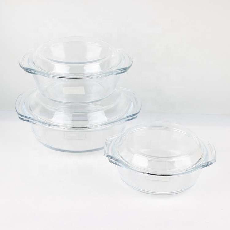 0.7L small round food grade heat resistant glass casserole with glass lid