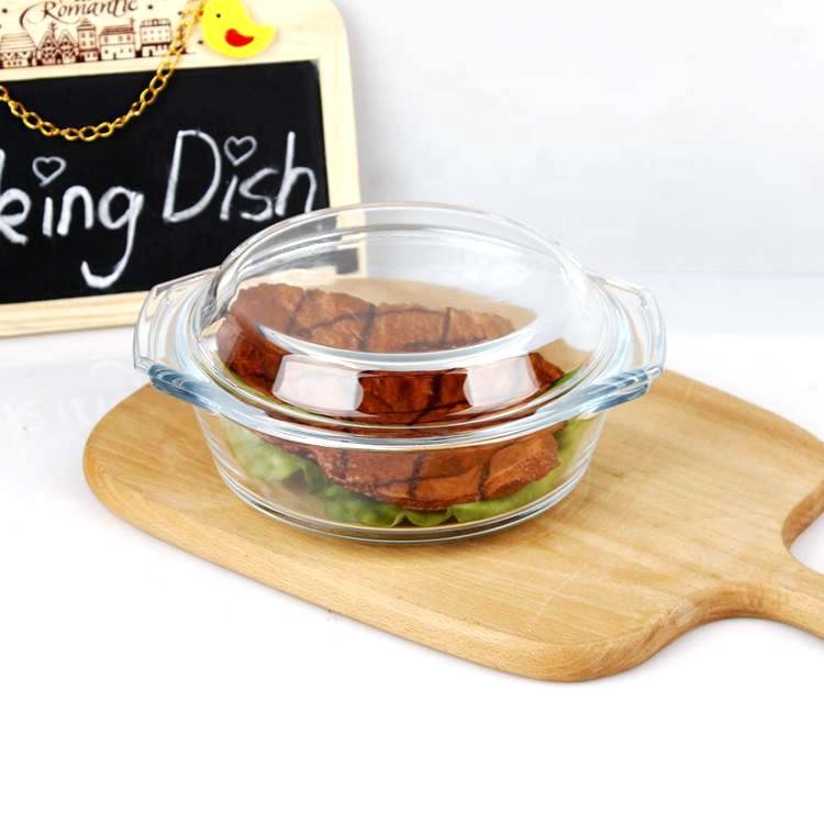 0.7L small round food grade heat resistant glass casserole with glass lid