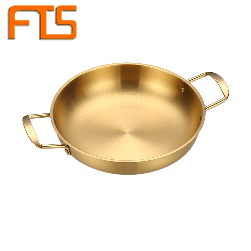 FTS cooking pot kitchen  seafood gold korean stainless steel cooker with handle noodles soup Paella Pan