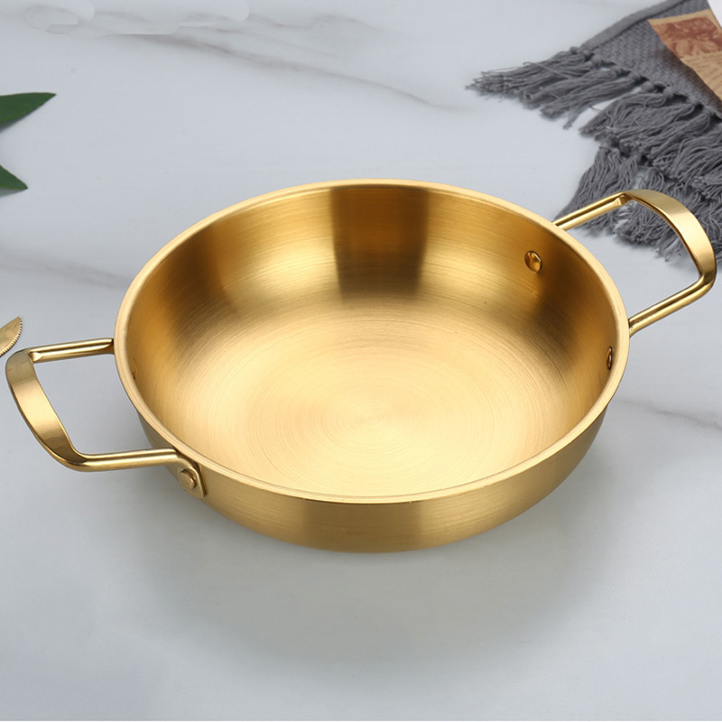 FTS cooking pot kitchen  seafood gold korean stainless steel cooker with handle noodles soup Paella Pan