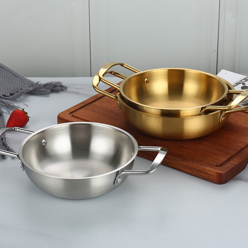 FTS cooking pot kitchen  seafood gold korean stainless steel cooker with handle noodles soup Paella Pan
