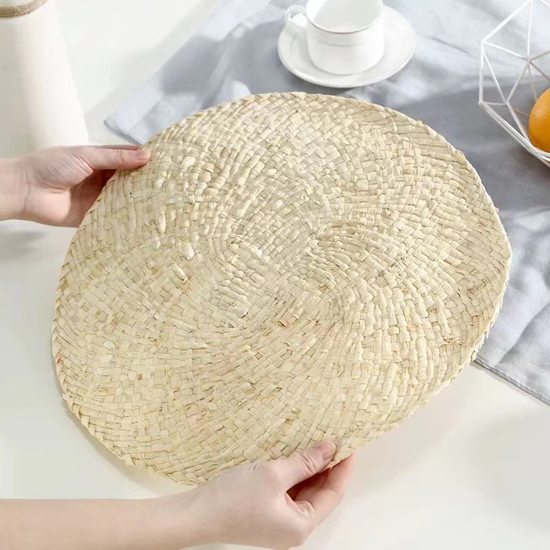 Natural corn husk handmade straw insulation table mat heat resistant casserole natural round plate cup place mat