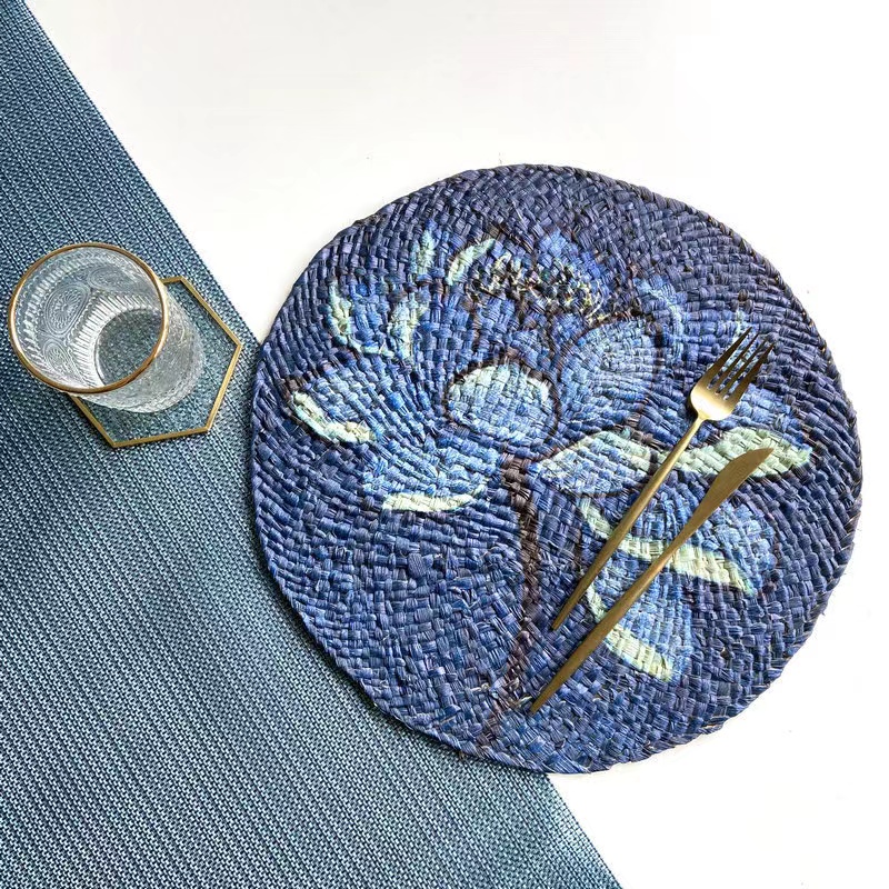 Natural corn husk handmade straw insulation table mat heat resistant casserole natural round plate cup place mat