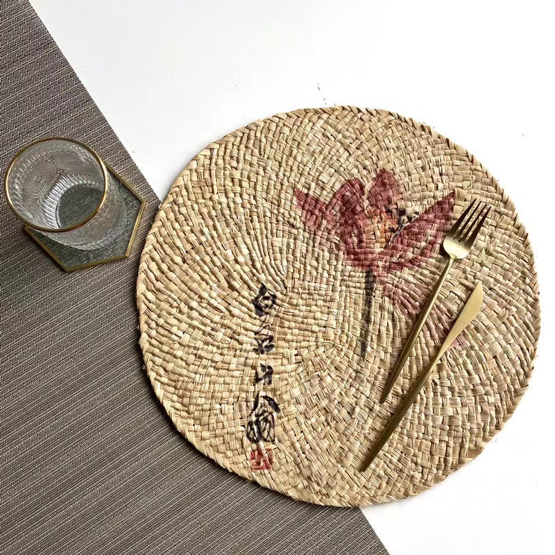 Natural corn husk handmade straw insulation table mat heat resistant casserole natural round plate cup place mat