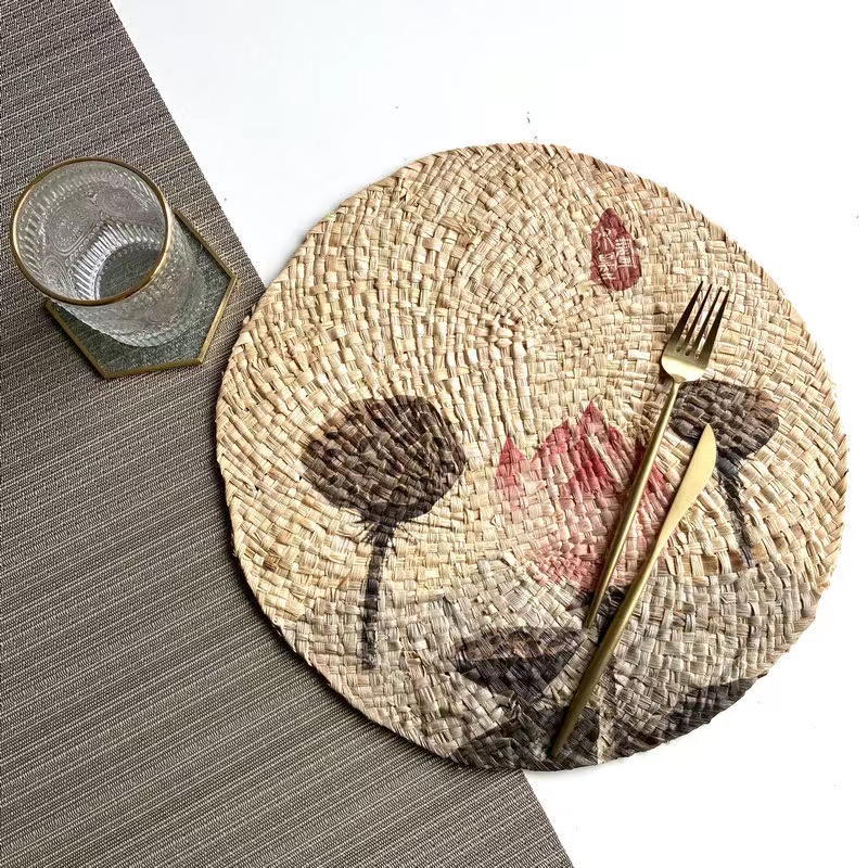 Natural corn husk handmade straw insulation table mat heat resistant casserole natural round plate cup place mat