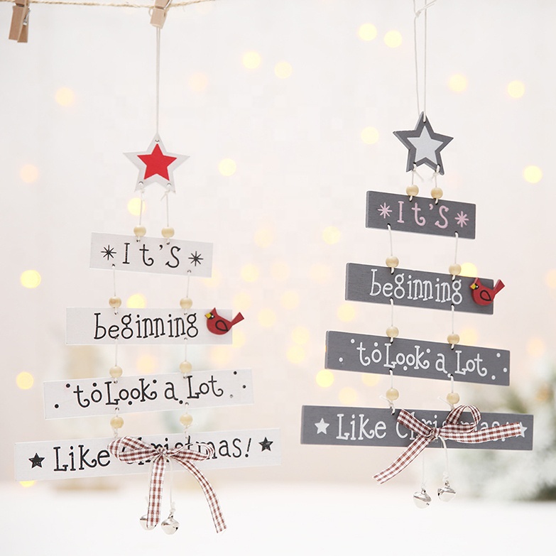 Christmas Tree Shape Wooden Hanging Pendant Creative Colorful Alphabet Pendant Ornament Home Decorations