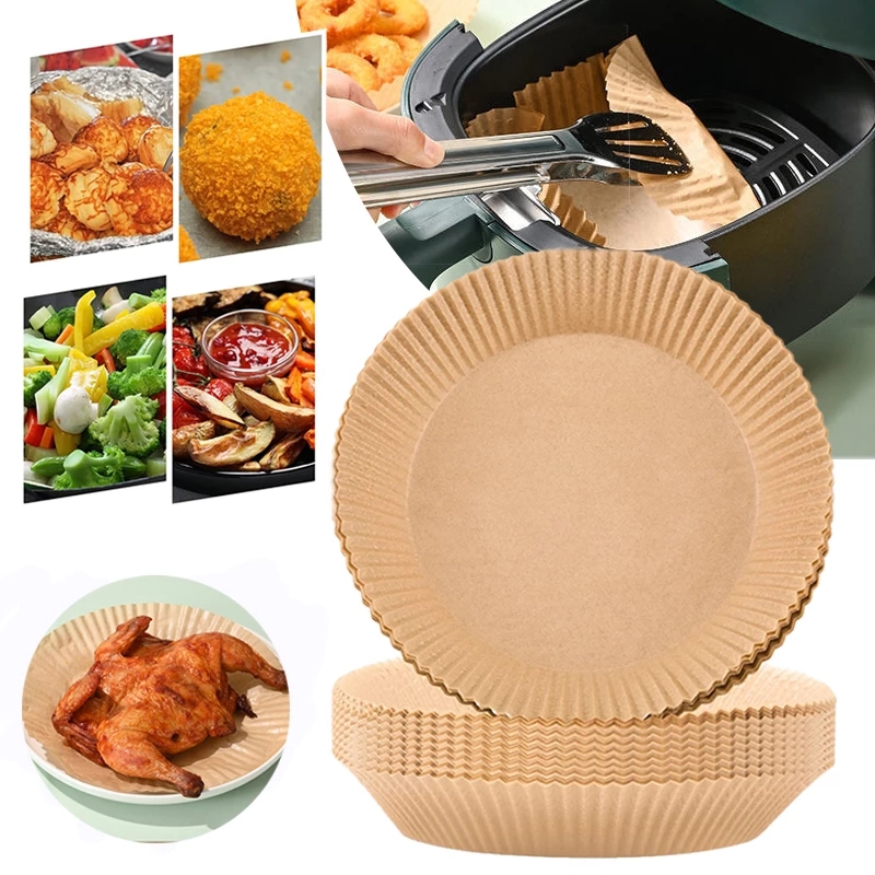 50pcs Air Fryer Disposable Paper Liner Non-Stick Mat Steamer Round Paper Baking Mats Kitchen AirFryer Baking Accessories