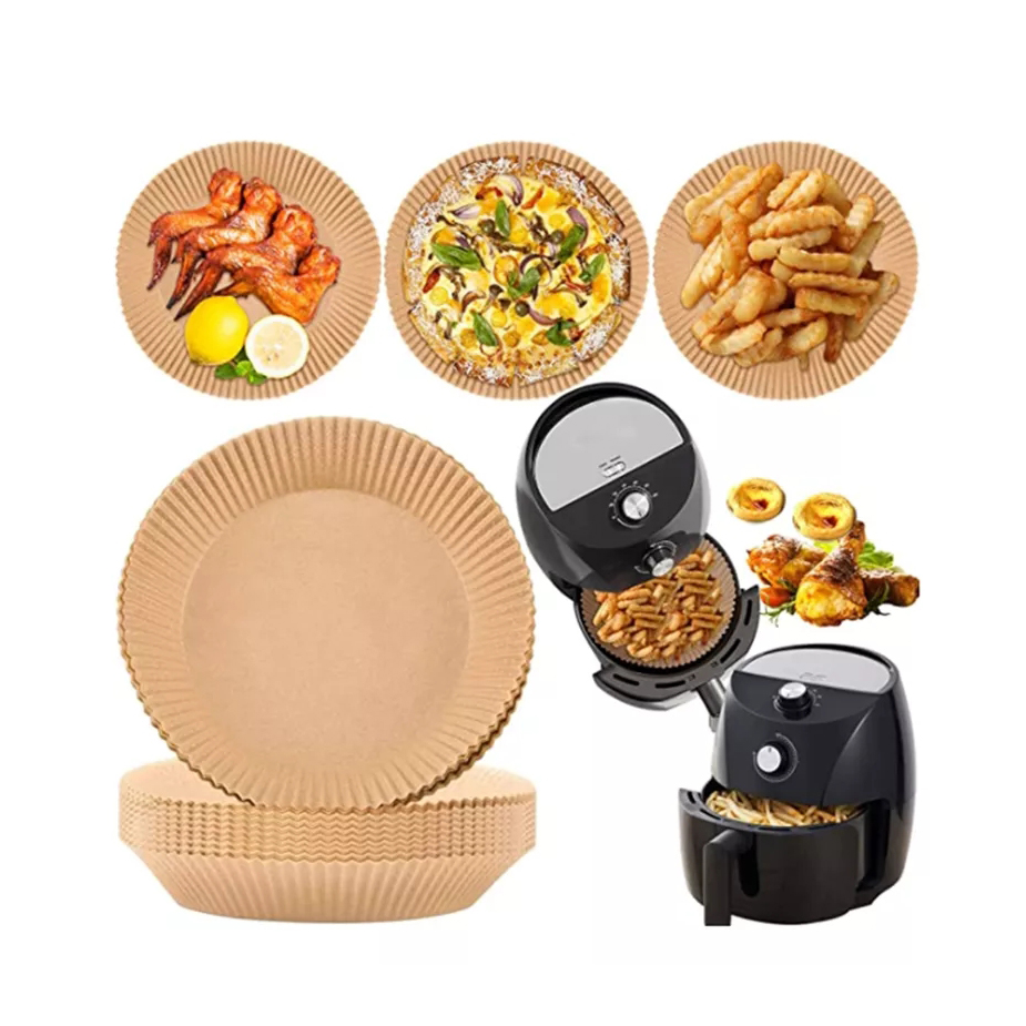 50pcs Air Fryer Disposable Paper Liner Non-Stick Mat Steamer Round Paper Baking Mats Kitchen AirFryer Baking Accessories