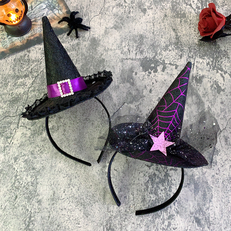 Halloween witch headband costume party weird lace big sequin hat headband festival cosplay for kids
