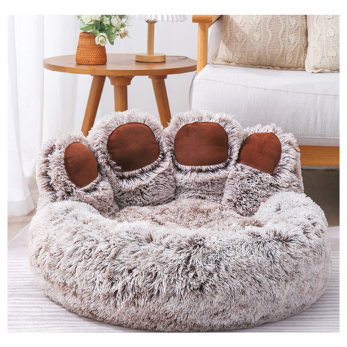 Grey Palm Shape Elevated Fluffy Cozy Calming Dog Bed Self Warming Dog Beds For Large Dogs