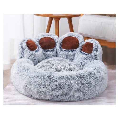 Grey Palm Shape Elevated Fluffy Cozy Calming Dog Bed Self Warming Dog Beds For Large Dogs