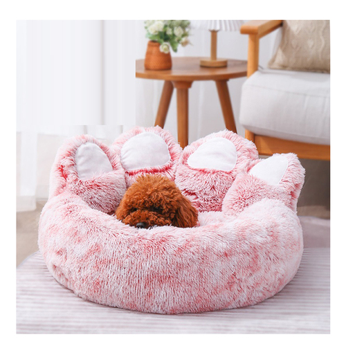 Grey Palm Shape Elevated Fluffy Cozy Calming Dog Bed Self Warming Dog Beds For Large Dogs