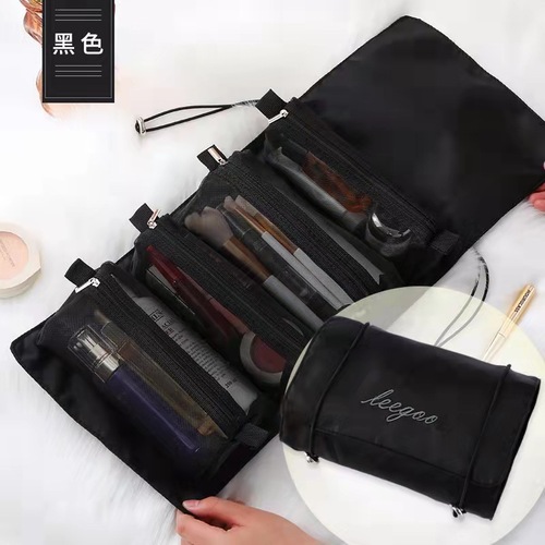 Cosmetic Bag For Women Zipper Mesh Separable Cosmetics Pouch Ladies Foldable Nylon Bag Rope Makeup Bag