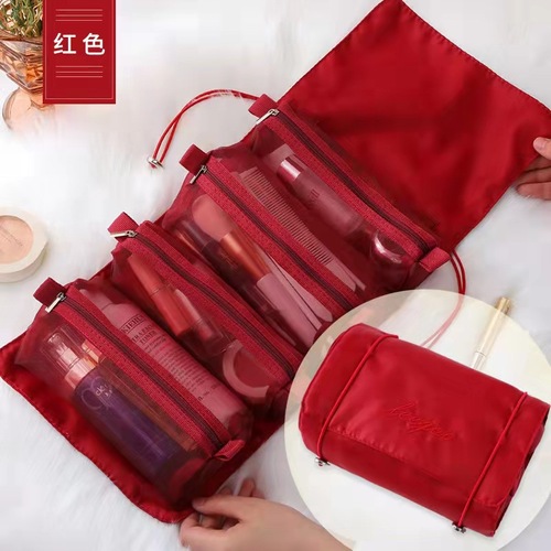 Cosmetic Bag For Women Zipper Mesh Separable Cosmetics Pouch Ladies Foldable Nylon Bag Rope Makeup Bag