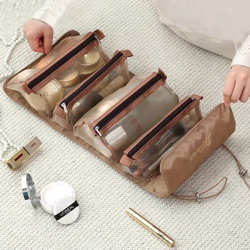 Cosmetic Bag For Women Zipper Mesh Separable Cosmetics Pouch Ladies Foldable Nylon Bag Rope Makeup Bag