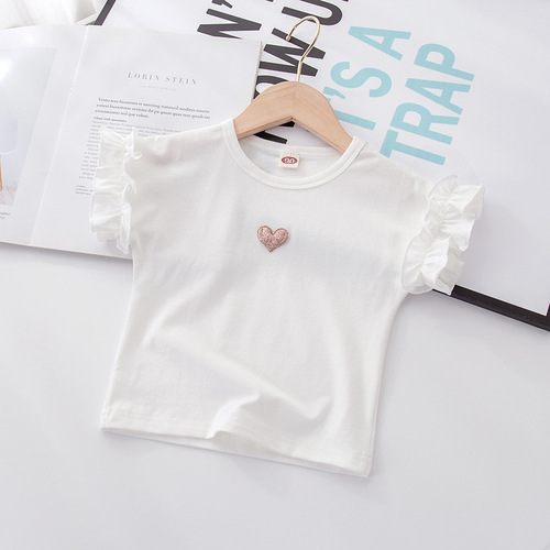 Floral Sleeve Cute Sweet Fashion Summer Girls T-Shirt Girls Short Sleeve