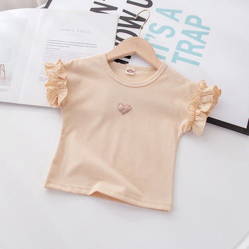 Floral Sleeve Cute Sweet Fashion Summer Girls T-Shirt Girls Short Sleeve