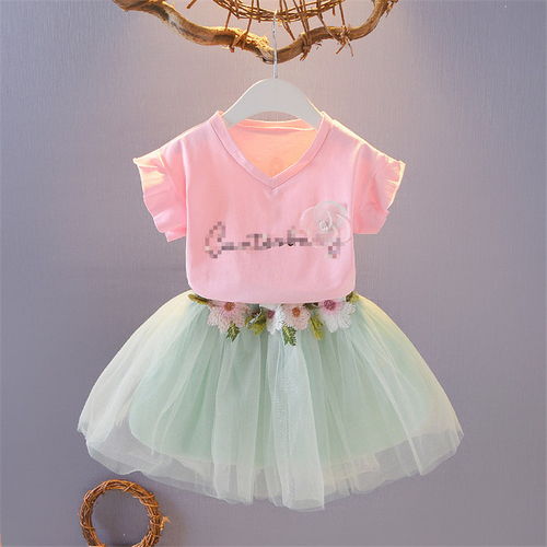 Girls Summer Suit Princess Dress Cotton Swan Mesh Skirt For Baby Girls