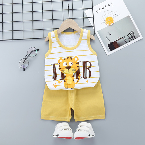 Children's Breathable Clothing Kids Suit Cotton Summer Boys Sleeveless Shorts Girls Sling Baby Casual Short Set