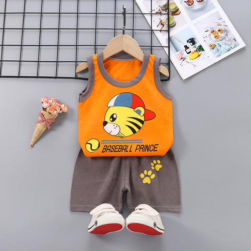Children's Breathable Clothing Kids Suit Cotton Summer Boys Sleeveless Shorts Girls Sling Baby Casual Short Set