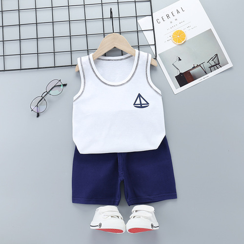 Children's Breathable Clothing Kids Suit Cotton Summer Boys Sleeveless Shorts Girls Sling Baby Casual Short Set