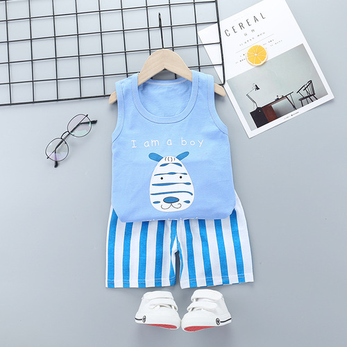 Children's Breathable Clothing Kids Suit Cotton Summer Boys Sleeveless Shorts Girls Sling Baby Casual Short Set