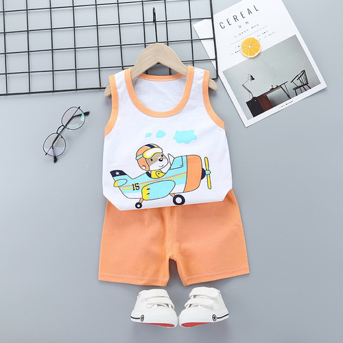 Children's Breathable Clothing Kids Suit Cotton Summer Boys Sleeveless Shorts Girls Sling Baby Casual Short Set