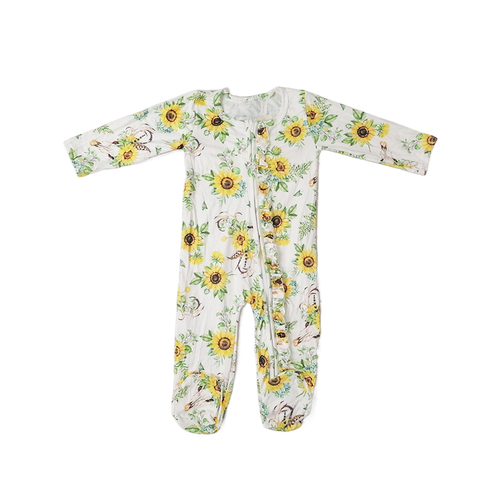 Comfortable Baby Long Sleeve Footie Flower Print Jumpsuit Ruffle Zipper Brushed Milk Silk Baby Romper