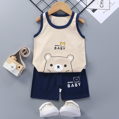  Mixed Vest Home Wear Suit Summer Cotton Boys Girls Kids Tank Top Shorts Garment Stock Lot Clothes Pajamas Set