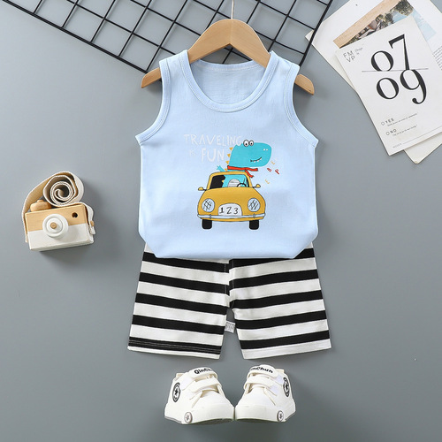  Mixed Vest Home Wear Suit Summer Cotton Boys Girls Kids Tank Top Shorts Garment Stock Lot Clothes Pajamas Set