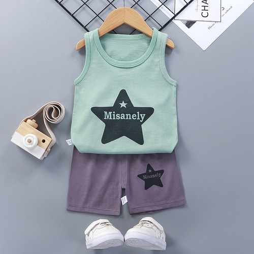  Mixed Vest Home Wear Suit Summer Cotton Boys Girls Kids Tank Top Shorts Garment Stock Lot Clothes Pajamas Set