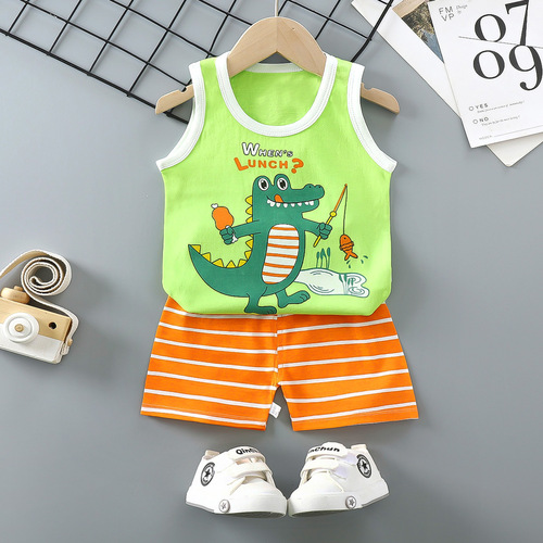  Mixed Vest Home Wear Suit Summer Cotton Boys Girls Kids Tank Top Shorts Garment Stock Lot Clothes Pajamas Set