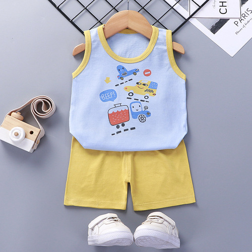  Mixed Vest Home Wear Suit Summer Cotton Boys Girls Kids Tank Top Shorts Garment Stock Lot Clothes Pajamas Set
