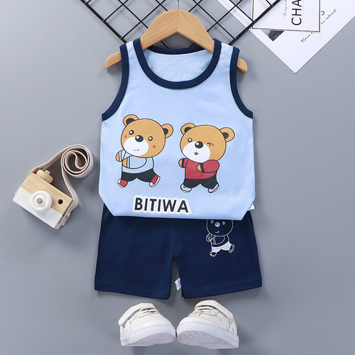  Mixed Vest Home Wear Suit Summer Cotton Boys Girls Kids Tank Top Shorts Garment Stock Lot Clothes Pajamas Set